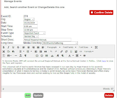 Detail of Event Update Section